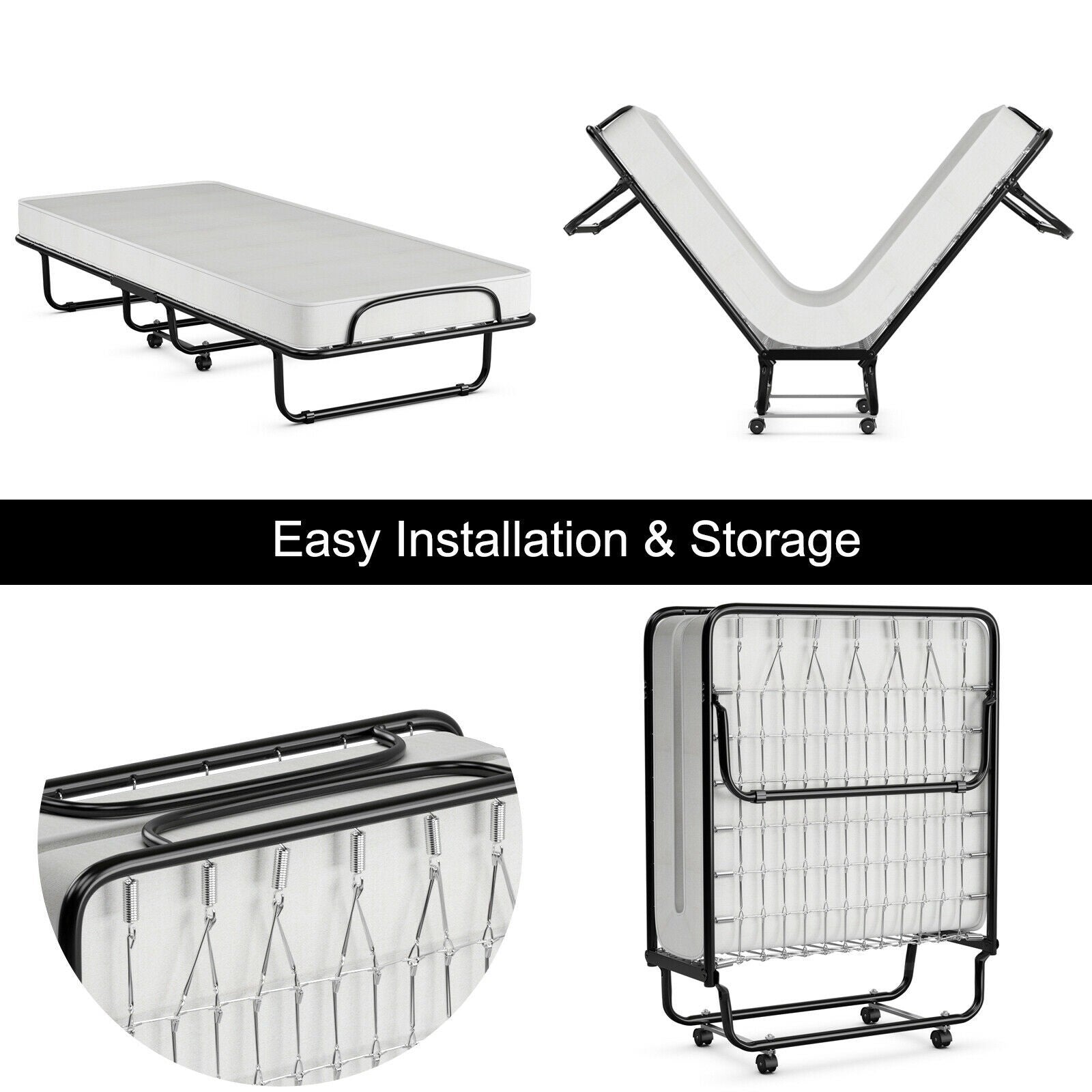 Rollaway Folding Bed with 4 Inch Mattress