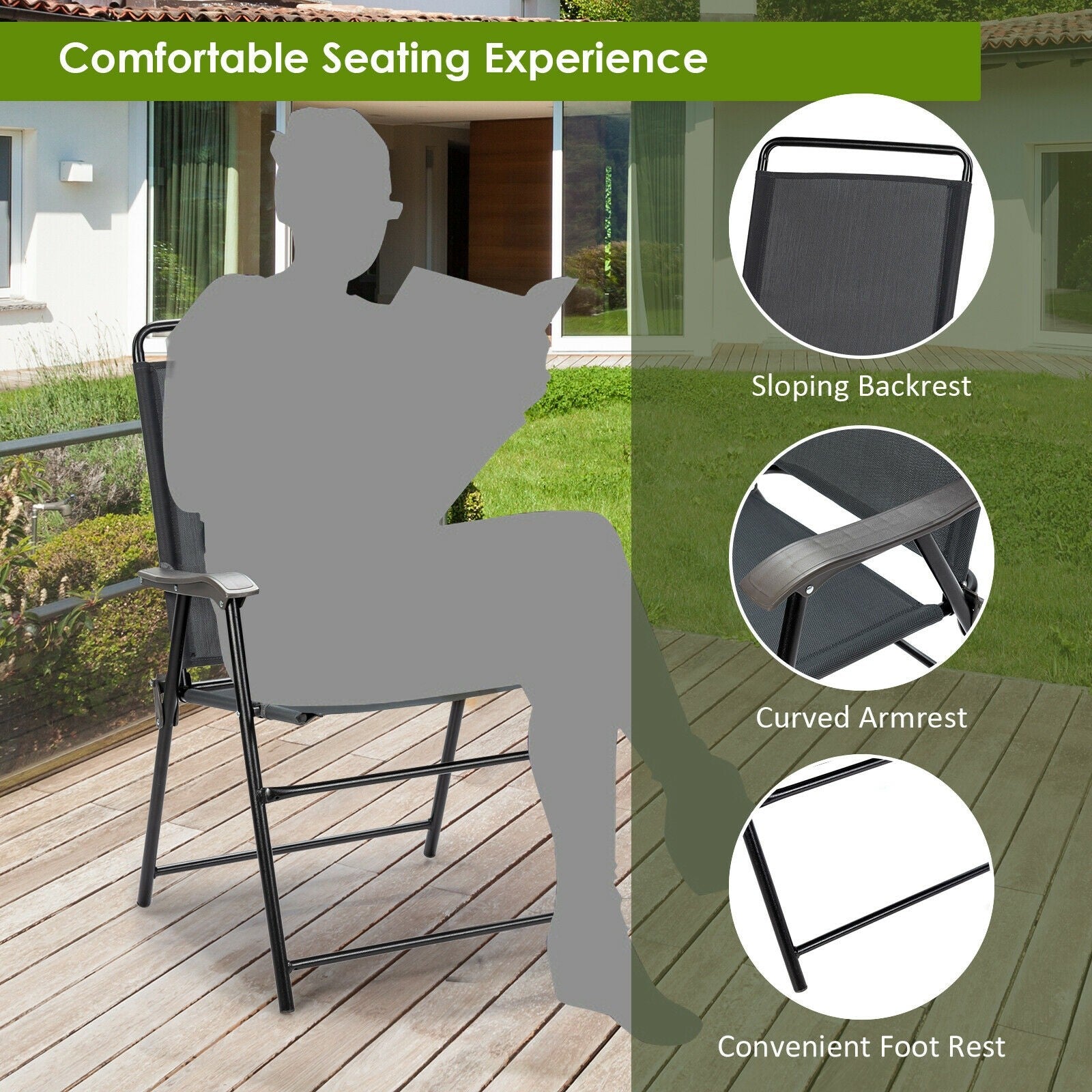 Set of 4 Folding Patio Chairs, Patio Dining Chairs