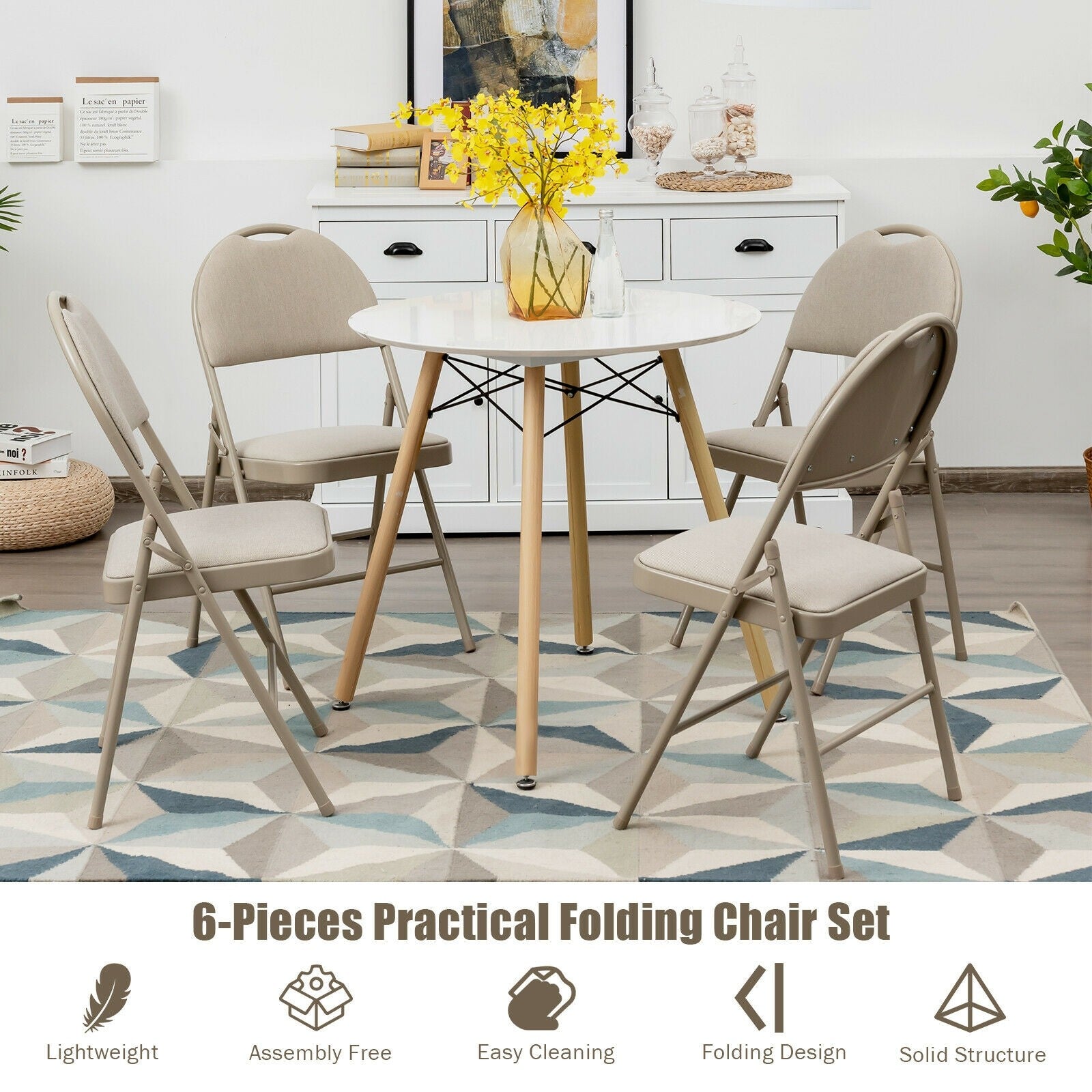 6 PCS Folding Chairs Set Portable Backrest Chair - Giantexus