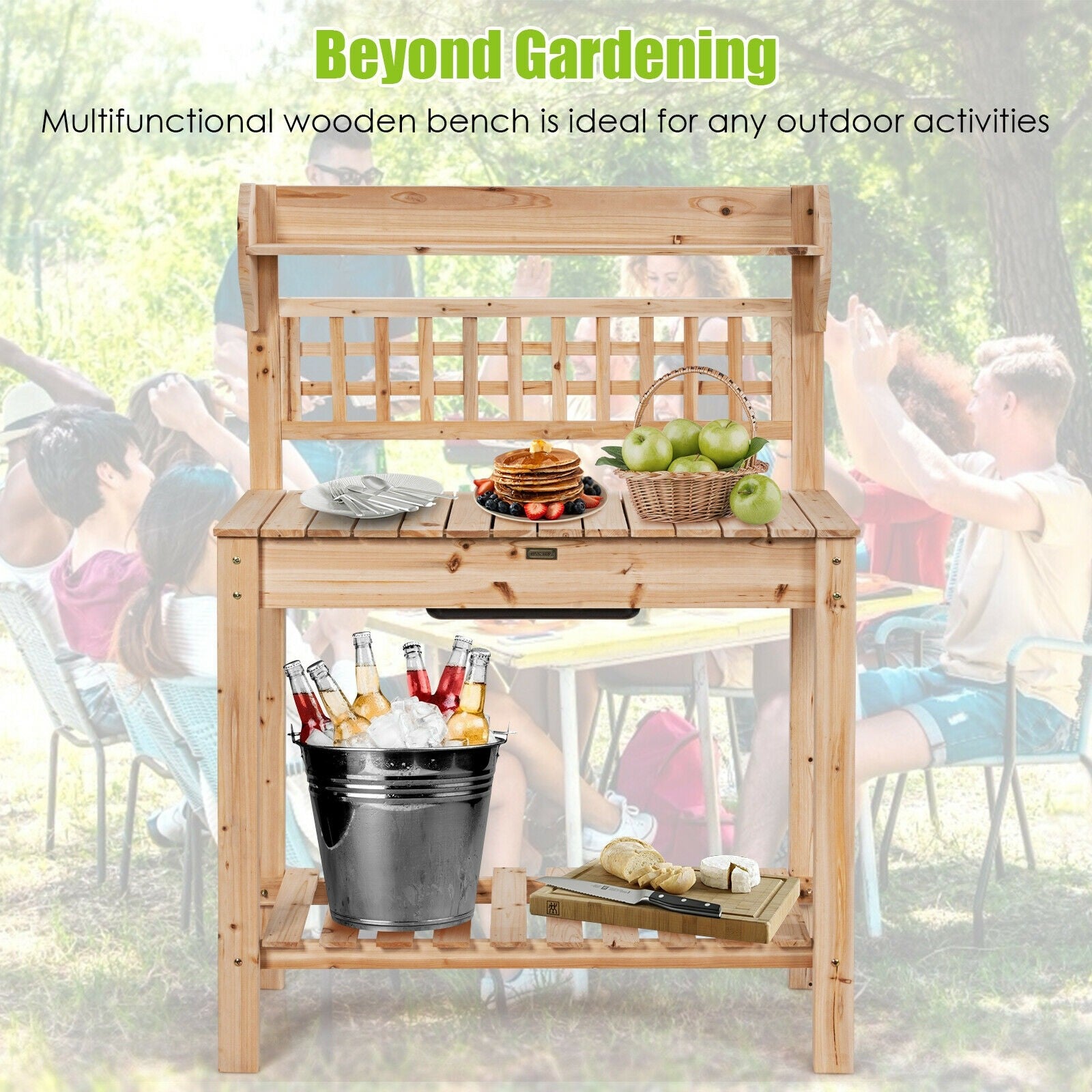 Giantex Garden Potting Bench, Outdoor Wood Work Table w/Sliding Tabletop