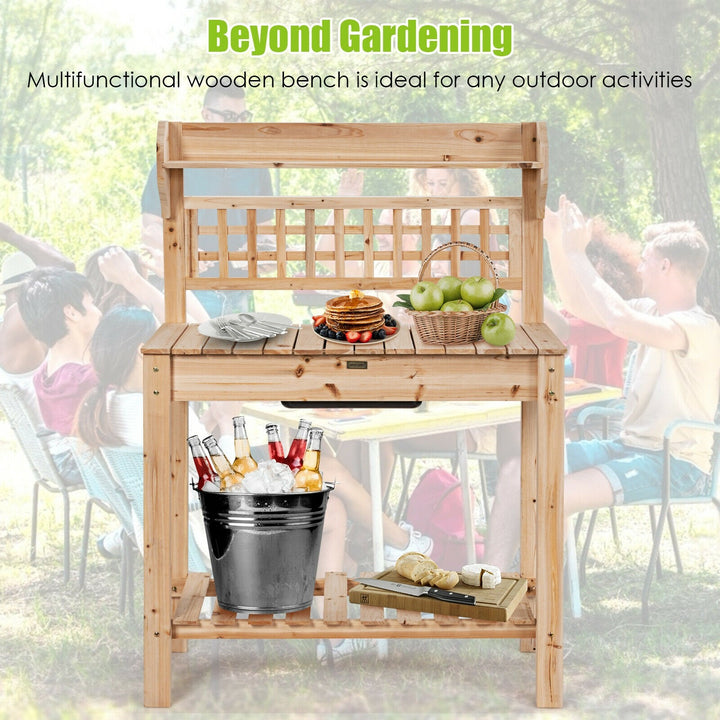 Giantex Garden Potting Bench, Outdoor Wood Work Table w/Sliding Tabletop
