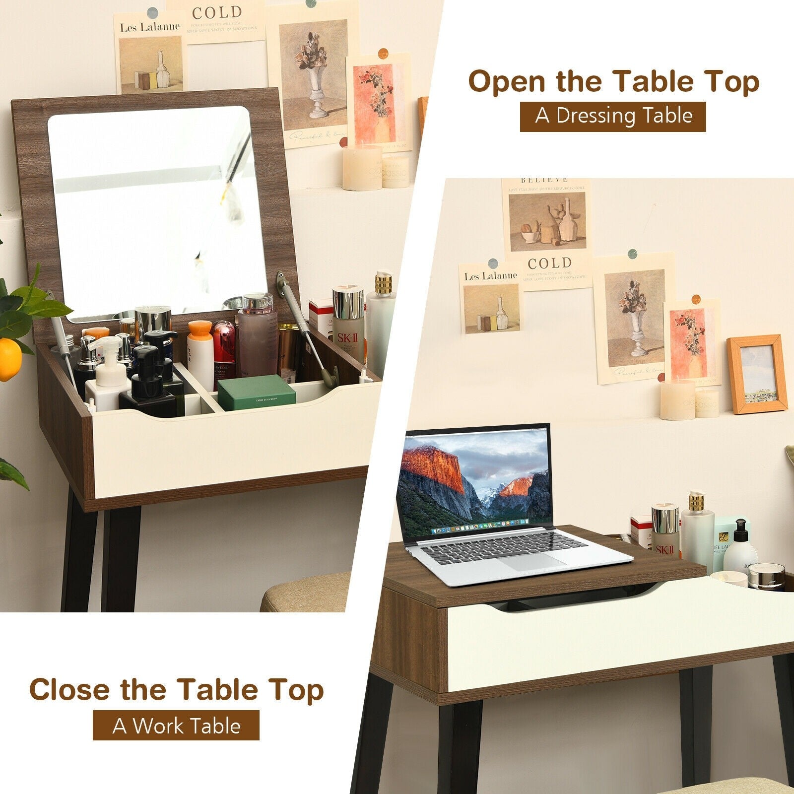 CHARMAID Vanity Set with Flip Top Mirror - Giantexus
