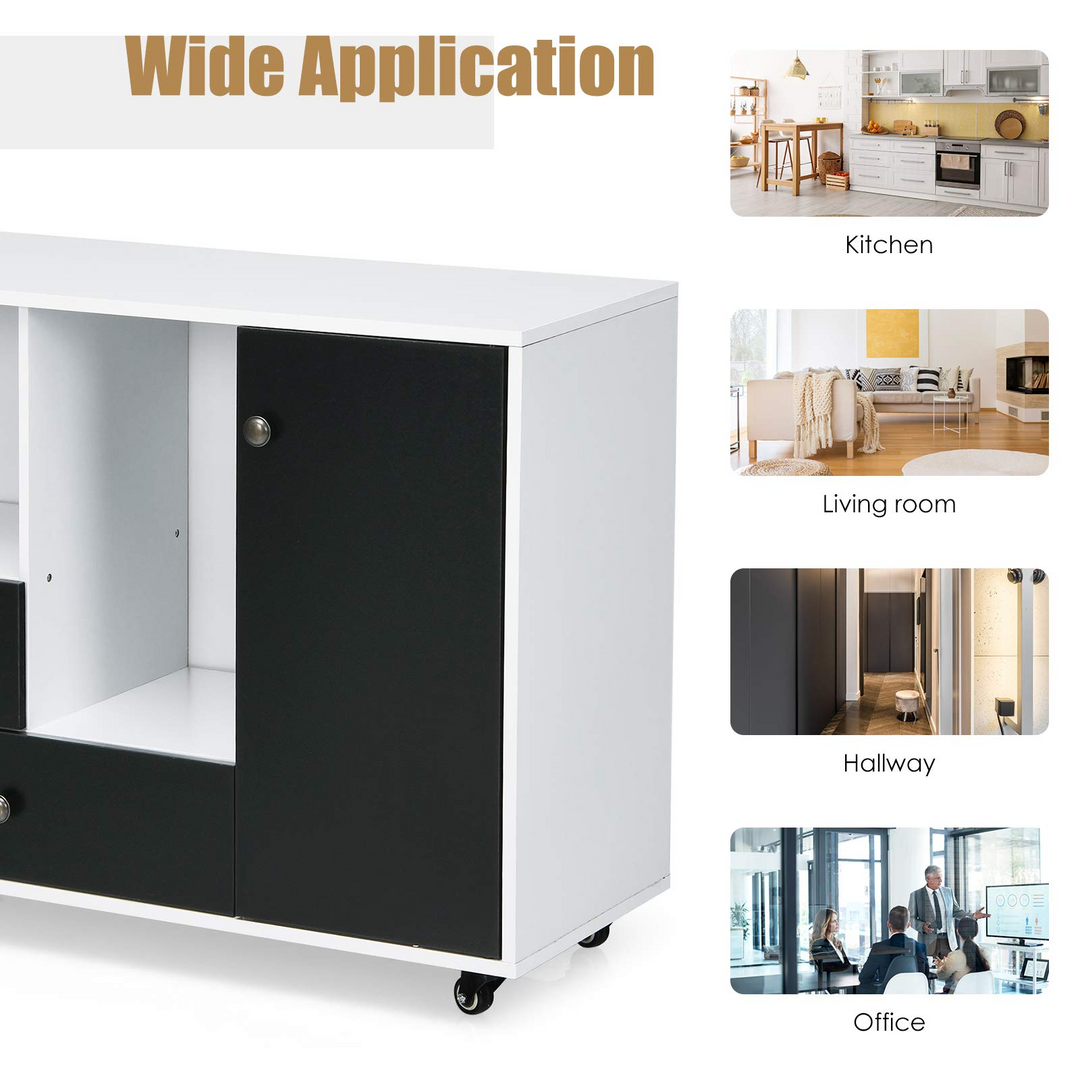 Giantex Lateral File Cabinet 2 Drawer Printer Stand, Rolling Storage Office Cabinet with Lockable Wheels