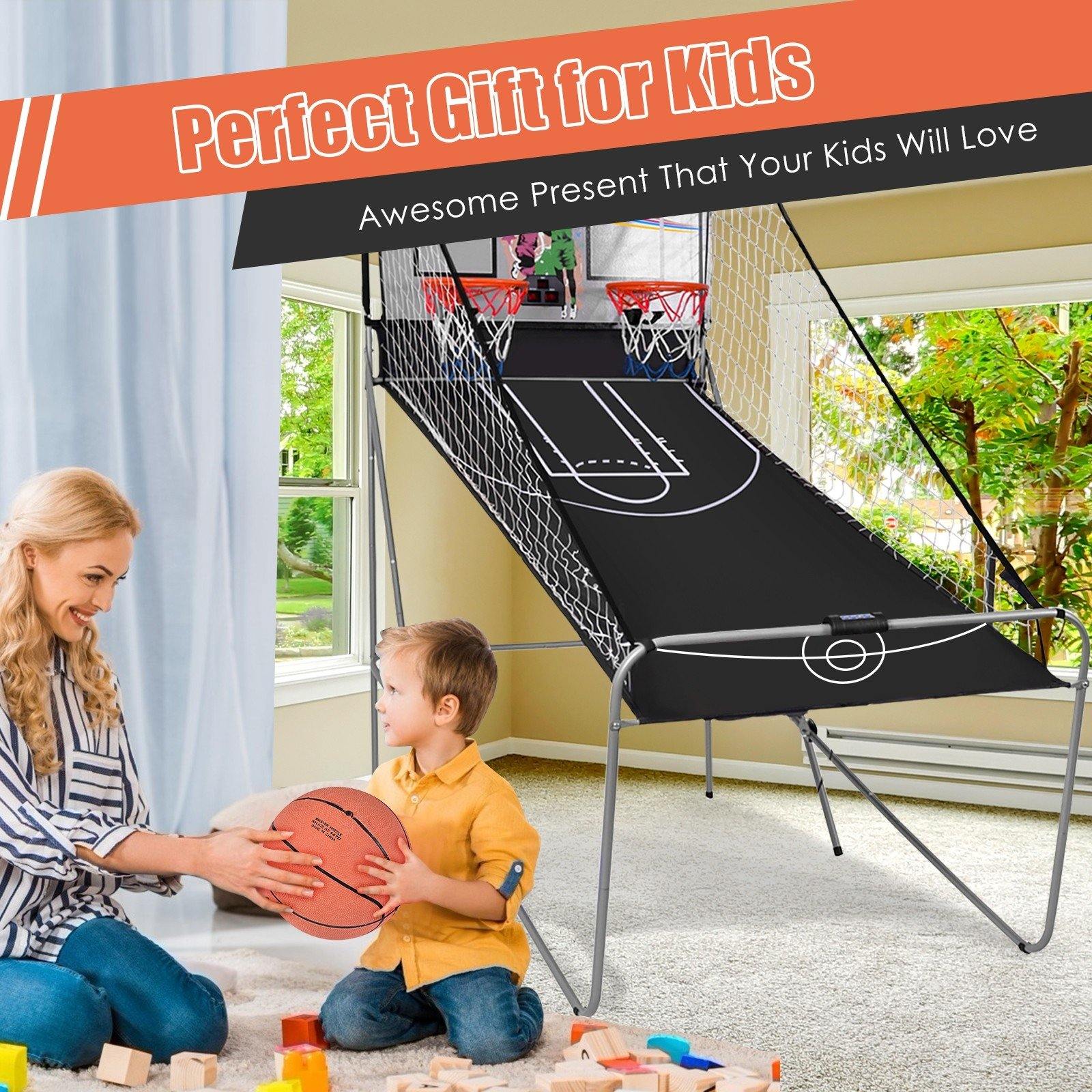 Foldable Basketball Arcade Game, 8 Game Options, Electronic Double Shot 2 Player w/ 4 Balls and LED Scoring System - Giantexus