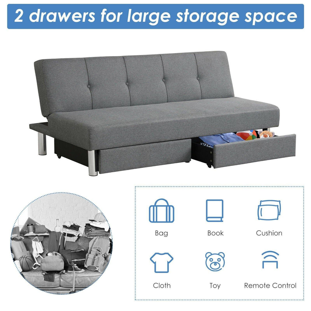 3-Seat Convertible Sofa Bed,Long Sofa w/ 2 Large Drawers, Ergonomic Sleeper w/ 3 Adjustable Angles - Giantexus