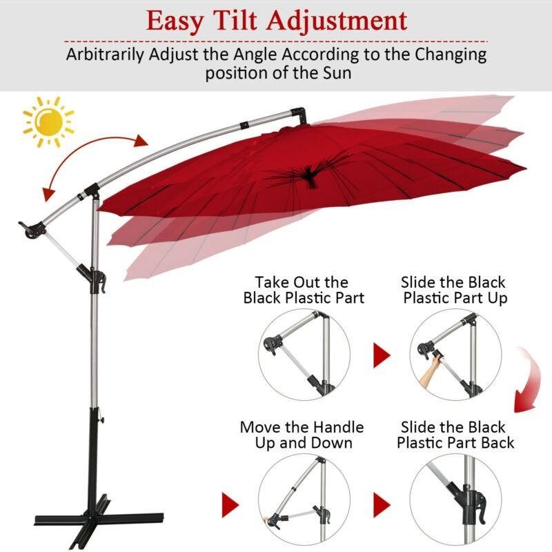 10FT Patio Offset Umbrella, Cantilever Outdoor Umbrella with Easy Tilt Adjustment - Giantexus