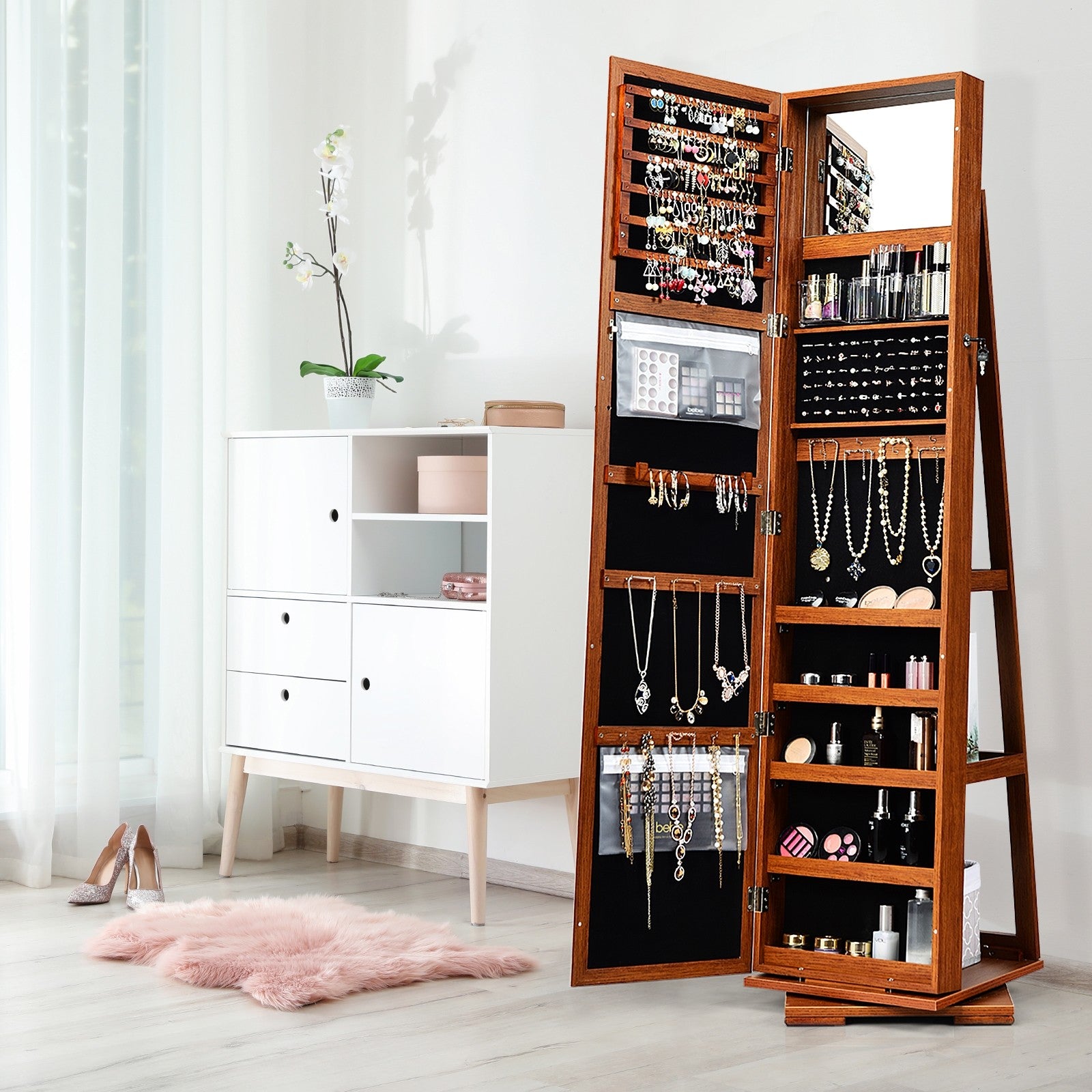 CHARMAID | 360-degree Rotating Jewelry Armoire with Higher Full Length Mirror - Giantexus