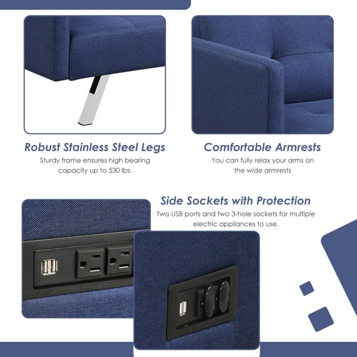 Convertible Futon Sofa, Modern 3 Seat Sofa Bed with USB and Power Strip