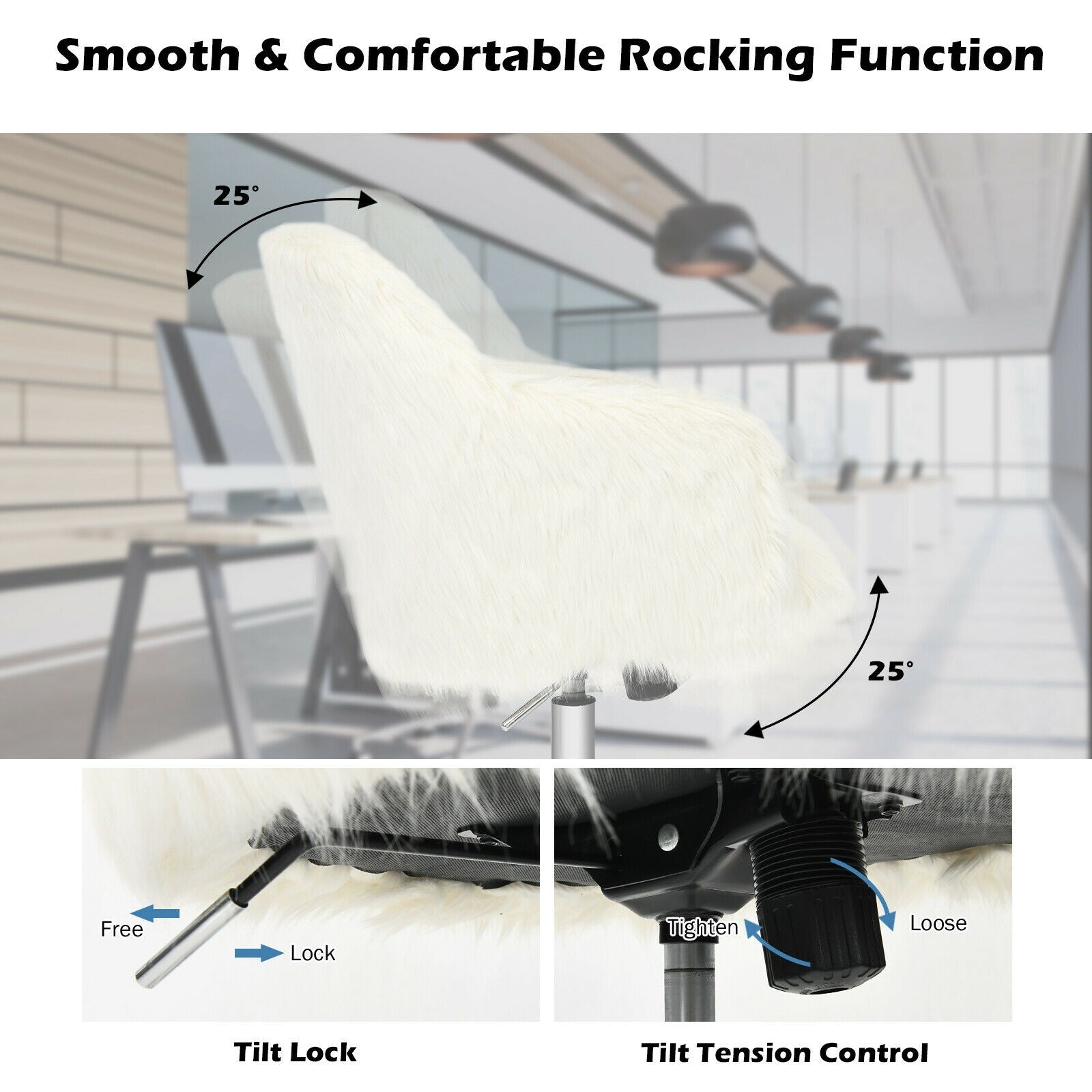  Fluffy Faux Fur Vanity Chair - Giantex