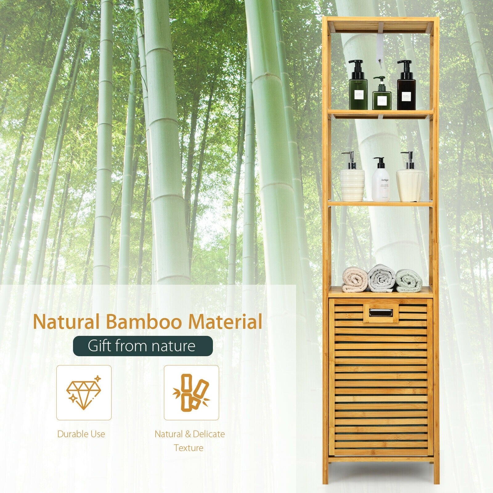 63" Tilt Out Laundry Hamper and 4-Tier Storage Shelves