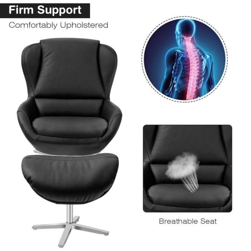 360 Swivel Leather Lounge Chair with Ottoman - Giantexus