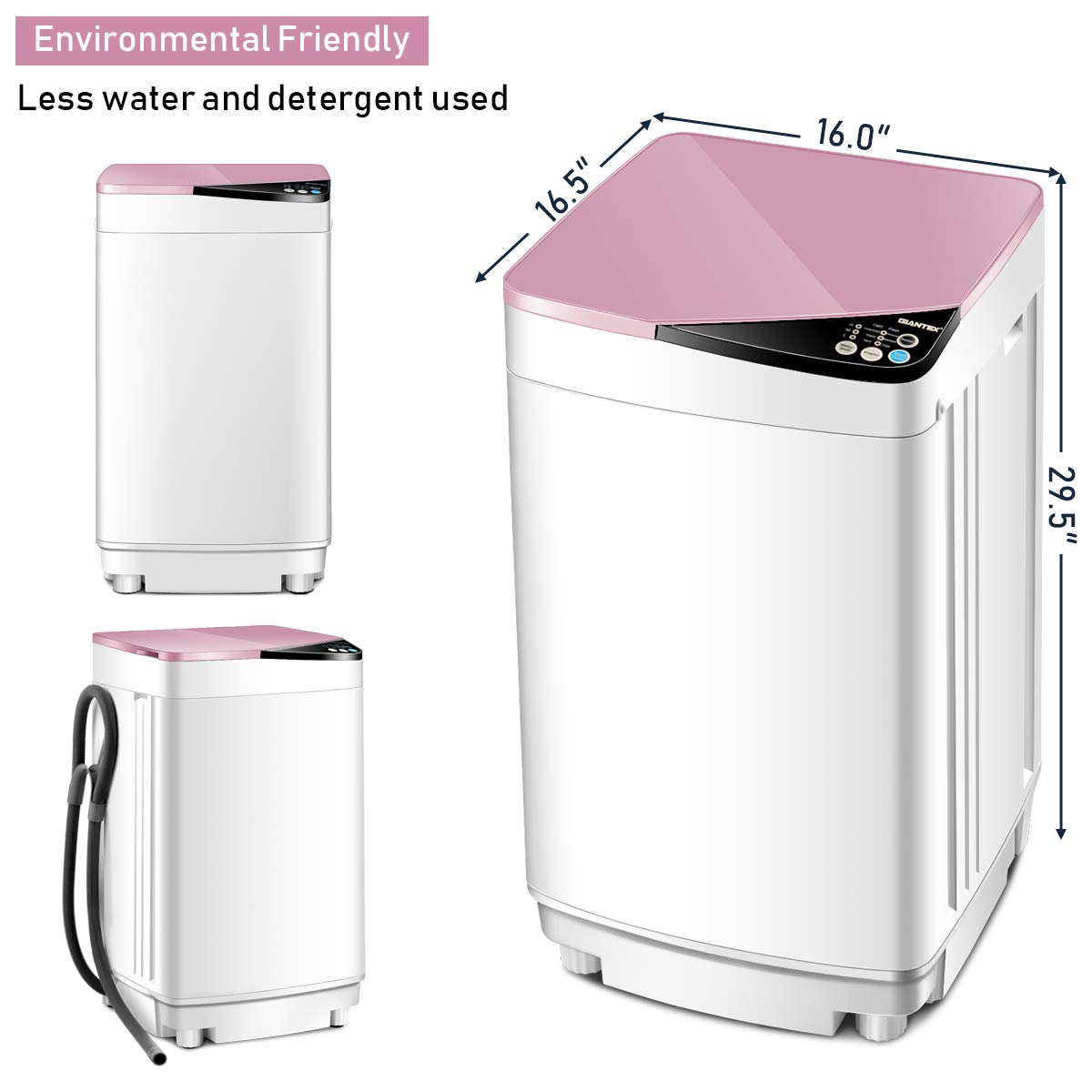 7.7 lbs Compact Full-Automatic Laundry Washing Machine (Pink)