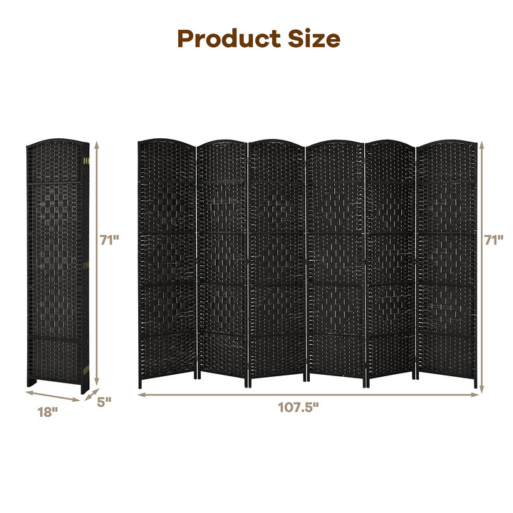 Giantex 6 Panel 6 Ft Tall Room Divider, Freestanding Wood Partition Room Dividers (Black/Brown) - Giantexus
