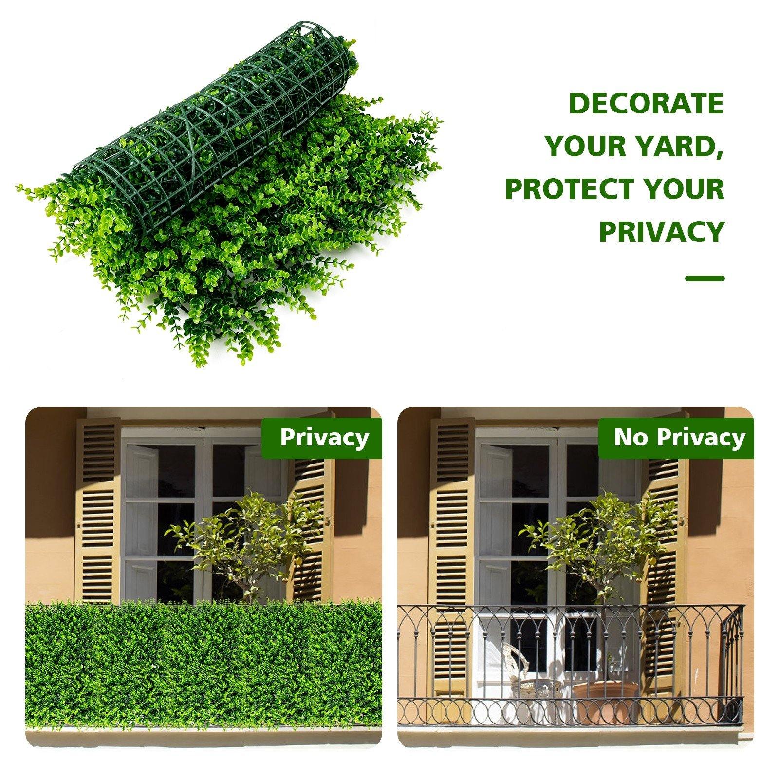 12 Pcs 16x24inch Artificial Eucalyptus Hedge Plant Privacy Fence Panels - Giantexus