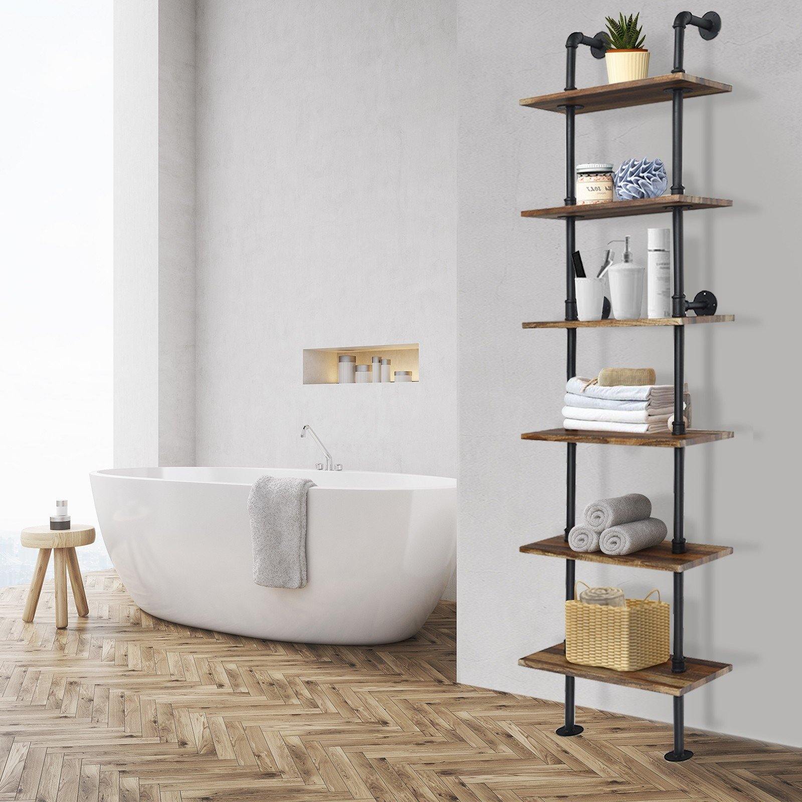 6 Tier Industrial Pipe Shelves with Wood - Giantexus