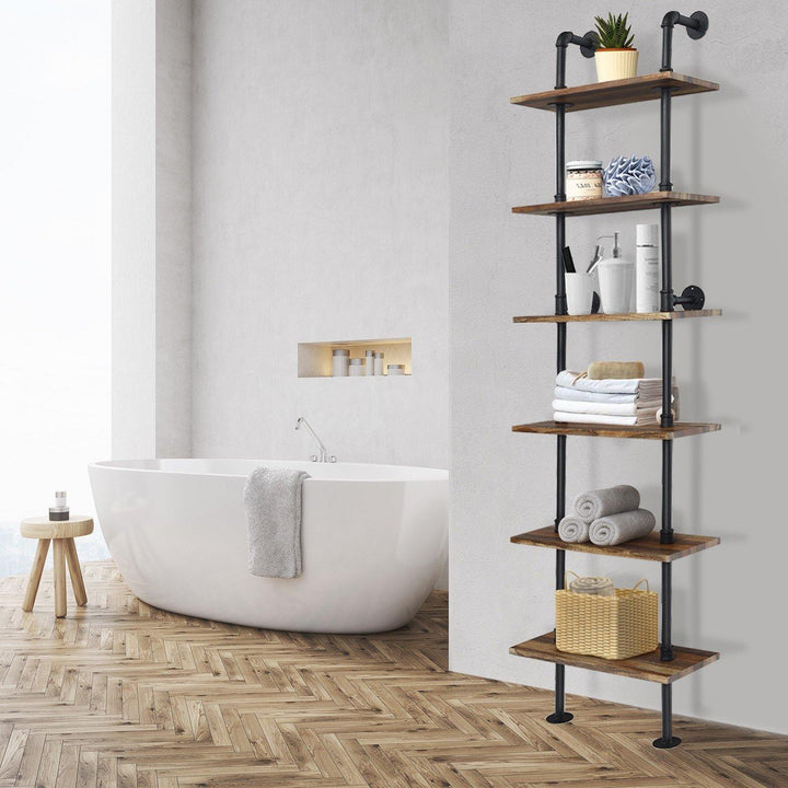 6 Tier Industrial Pipe Shelves with Wood - Giantexus