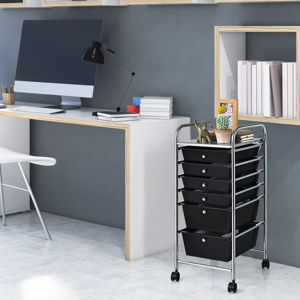  6 Storage Drawer Cart Rolling Organizer Cart, Black - Giantex