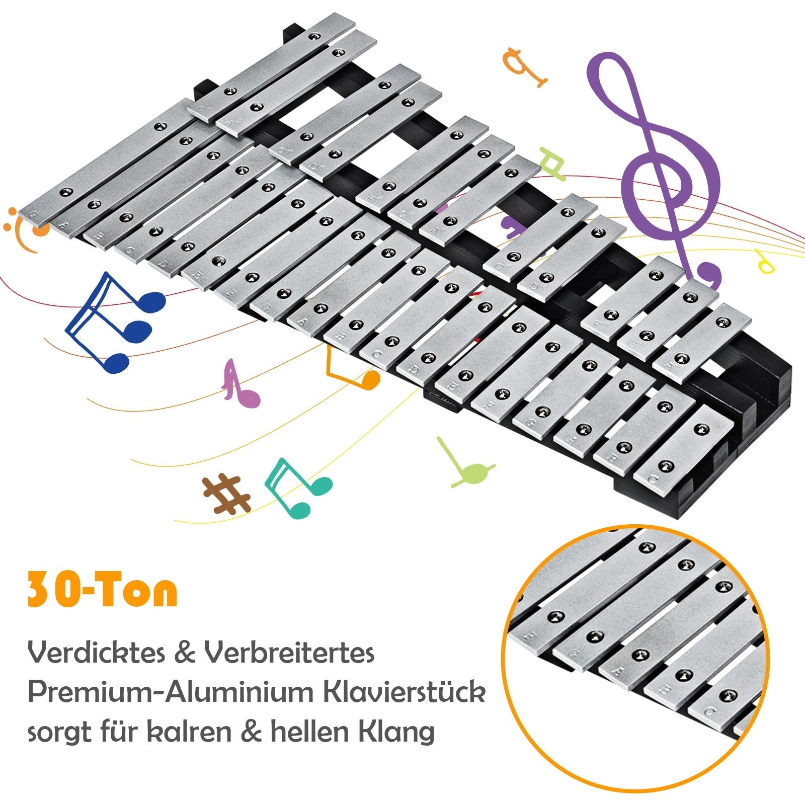 Foldable Glockenspiel Xylophone 30 Note Percussion Instrument for Adults and Kids