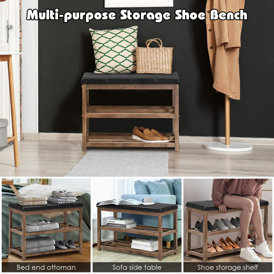 Giantex Shoe Bench, Wood Shoe Rack Bench with Cushion Seat
