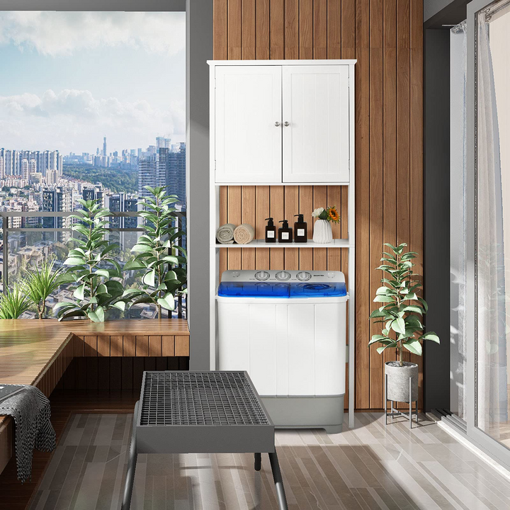 Giantex Over The Toilet Storage Cabinet W/ 2-Door Cabinet, Open Shelf, 3-Positon Adjustable Shelf