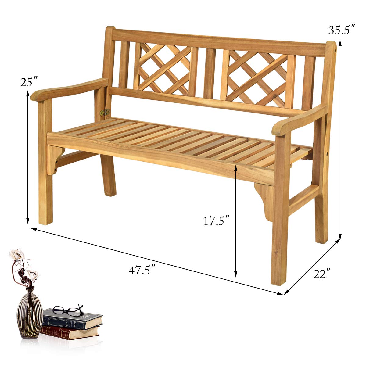 Giantex Patio Wooden Bench, 4 Ft Foldable Acacia Garden Bench (Teak)