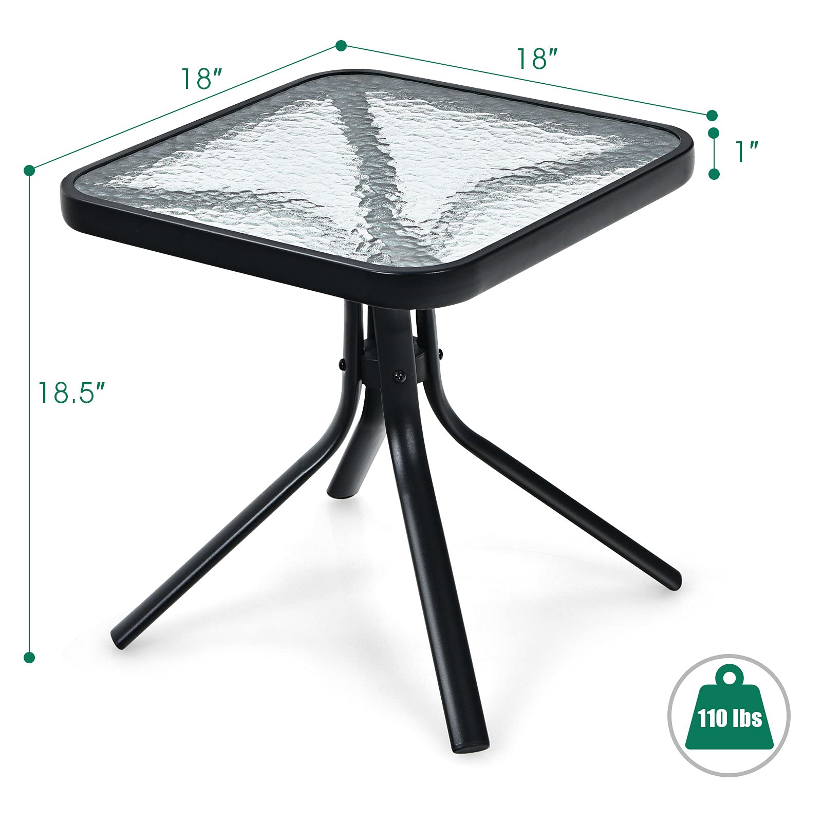 Giantex Patio Bistro Table, Outside Metal Square Bar Dining Table W/Tempered Glass Tabletop for Deck