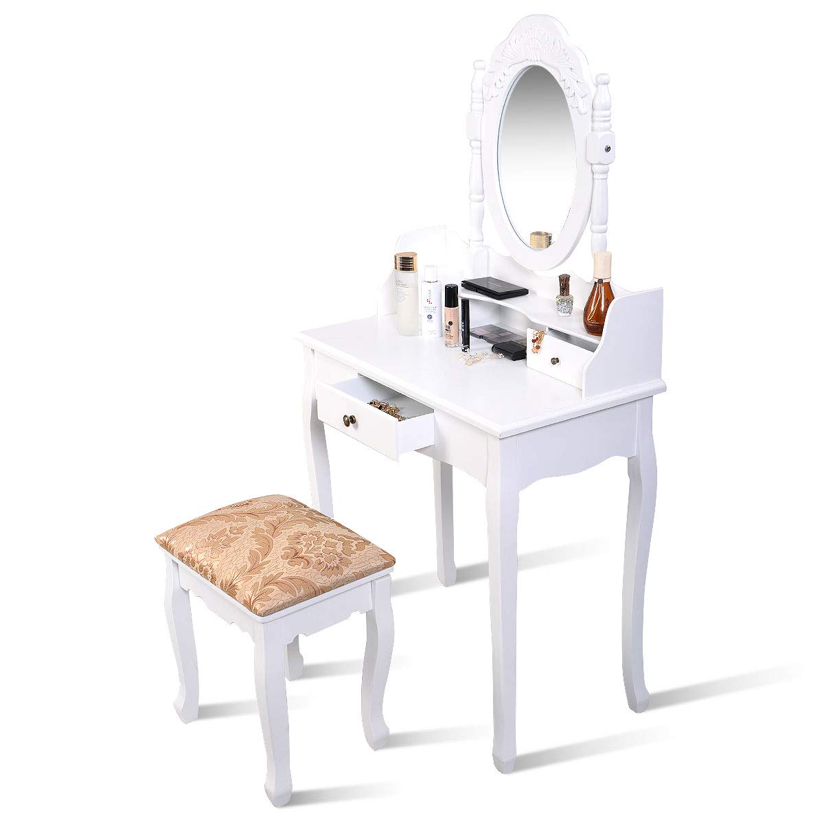 Giantex Bedroom Bathroom Makeup Table with Rotatable Mirror for Girls Women (White)