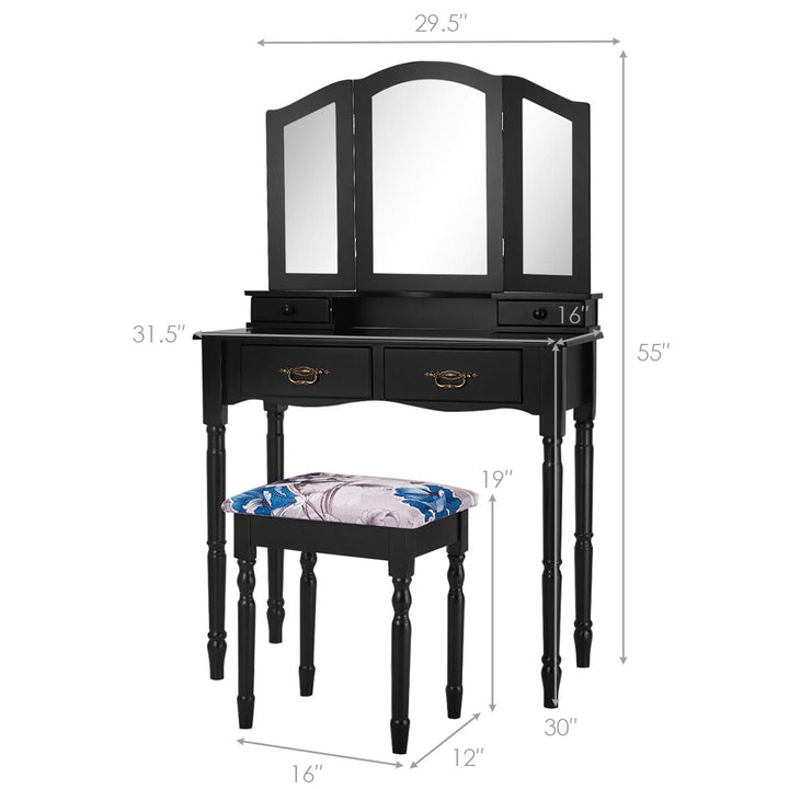 Giantex Modern Bedroom Bathroom Makeup Vanity Desk with Cushioned Stool for Girls Women
