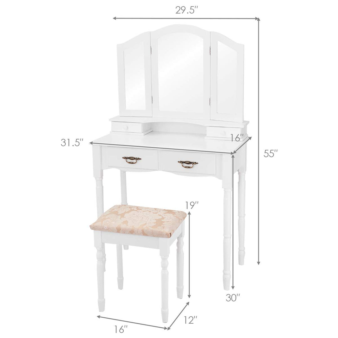 Giantex Modern Bedroom Bathroom Makeup Vanity Desk with Cushioned Stool for Girls Women