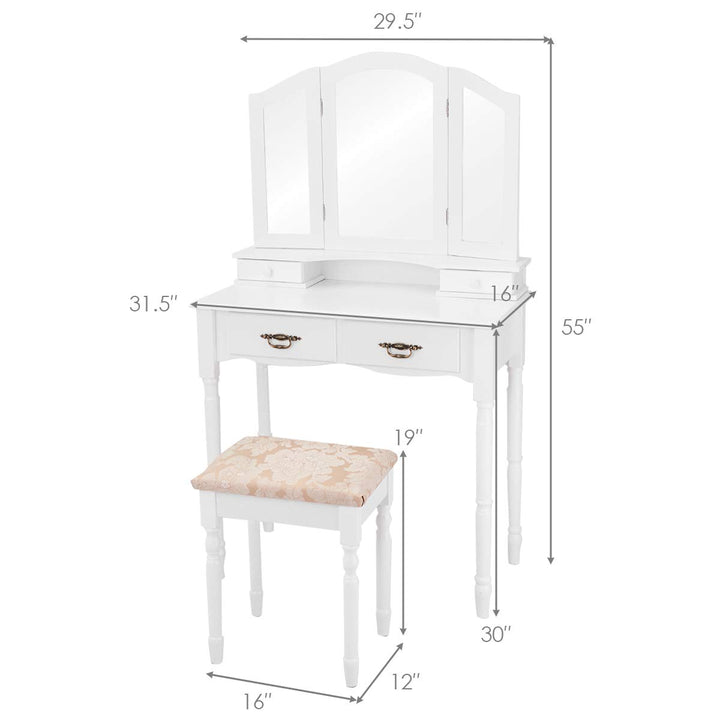 Giantex Modern Bedroom Bathroom Makeup Vanity Desk with Cushioned Stool for Girls Women