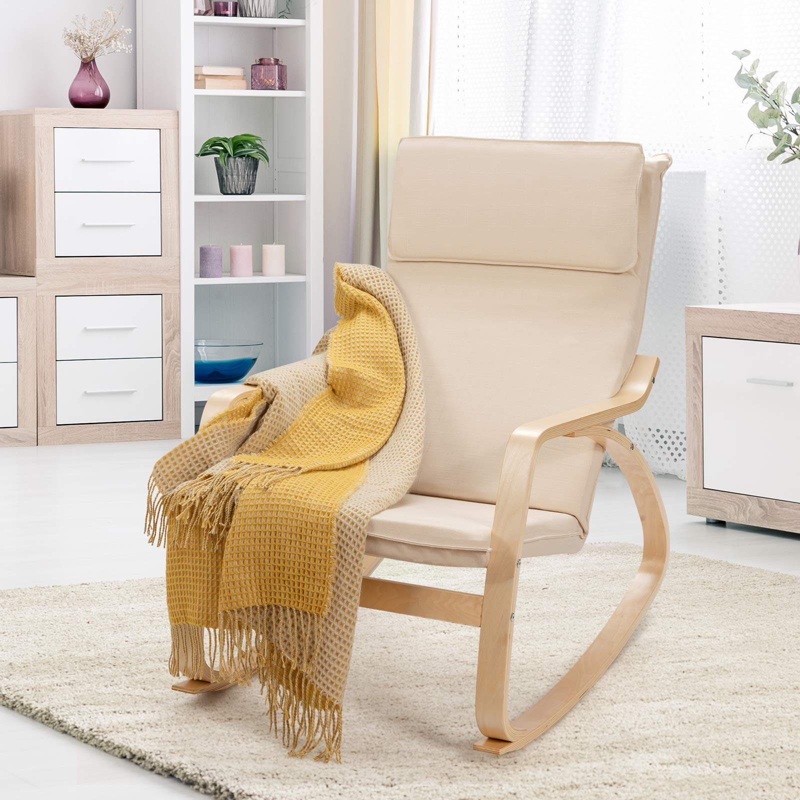 Giantex Stable Wooden Frame Relaxing Modern Leisure Armchair Suitable for Living Room, Bedroom, Balcony, Nursery Room