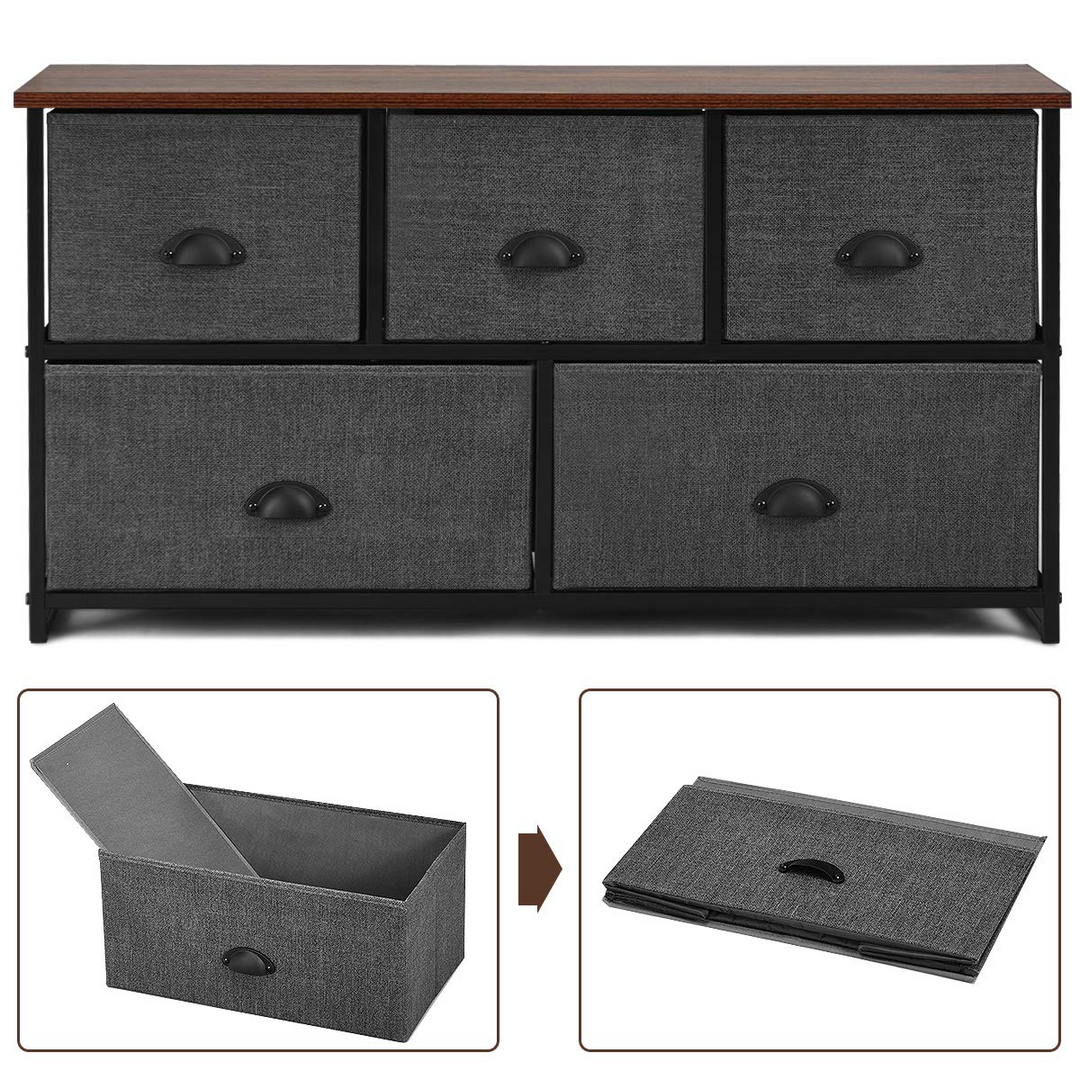 Giantex Dresser Storage Tower W/ 5 Foldable Cloth Storage Cubes