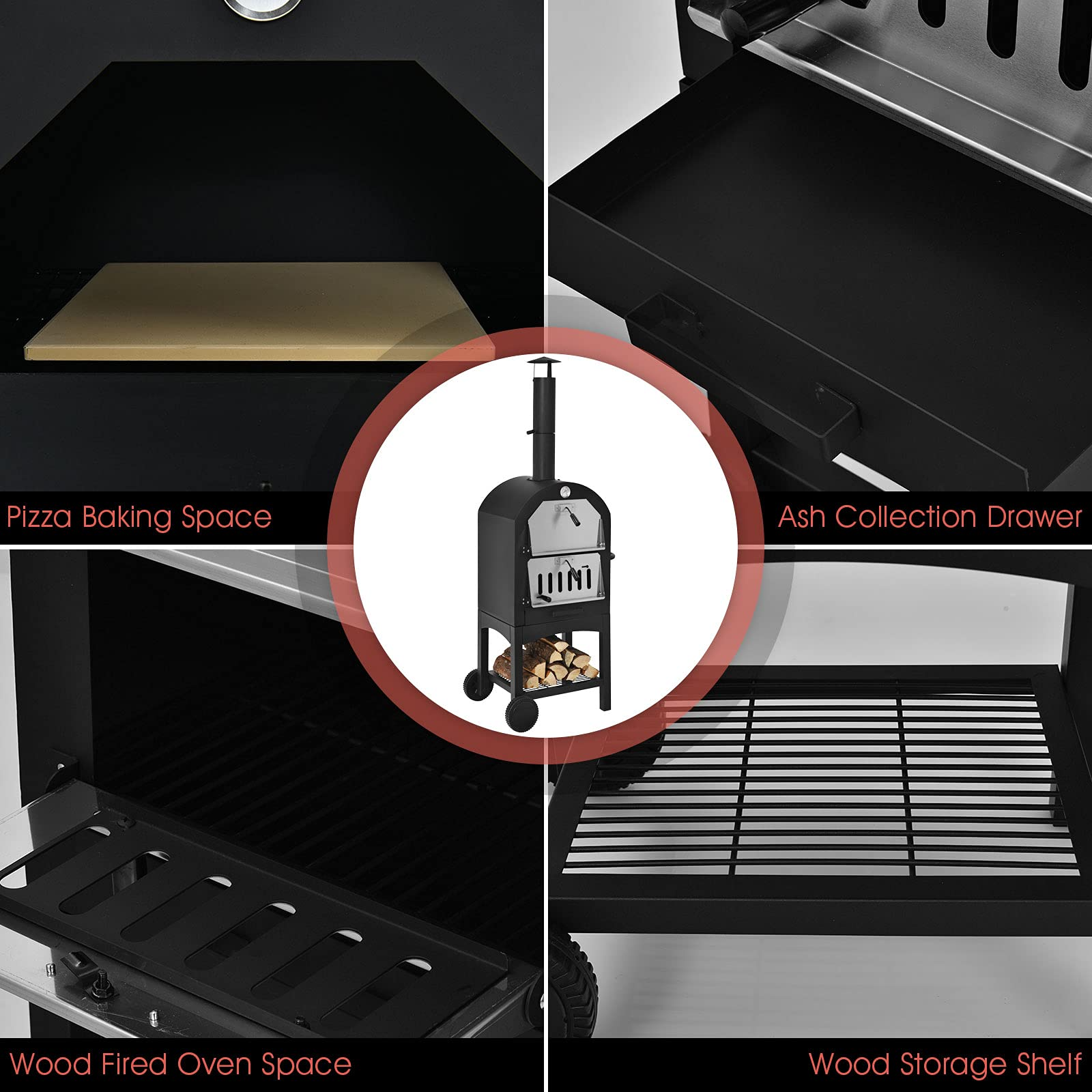 Giantex Pizza Oven Outdoor, Wood Fire Pizza Grill Maker with Waterproof Cover