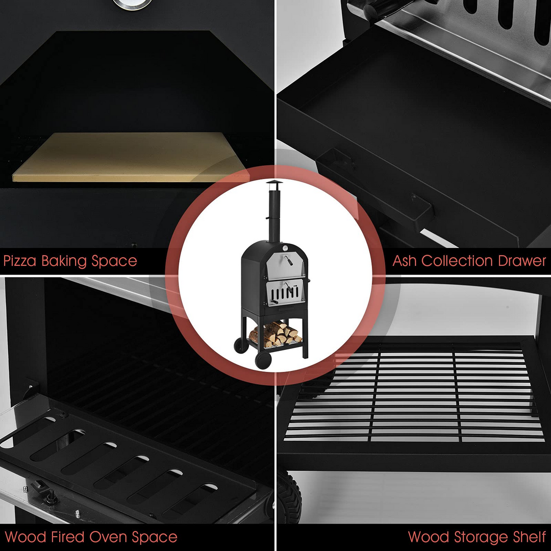 Giantex Pizza Oven Outdoor, Wood Fire Pizza Grill Maker with Waterproof Cover
