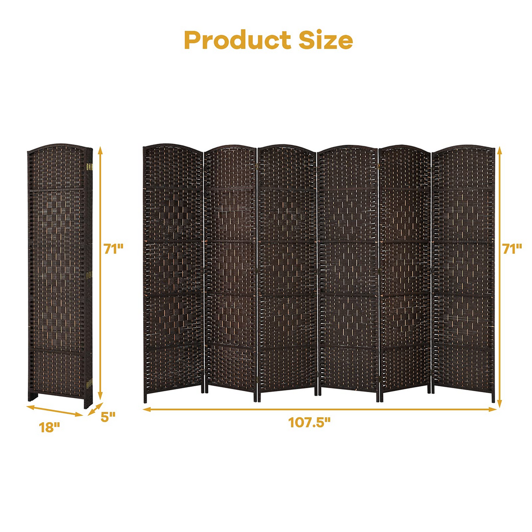Giantex 6 Panel 6 Ft Tall Room Divider, Freestanding Wood Partition Room Dividers (Black/Brown) - Giantexus