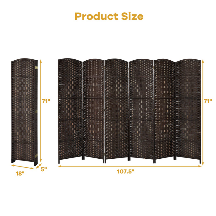 Giantex 6 Panel 6 Ft Tall Room Divider, Freestanding Wood Partition Room Dividers (Black/Brown) - Giantexus
