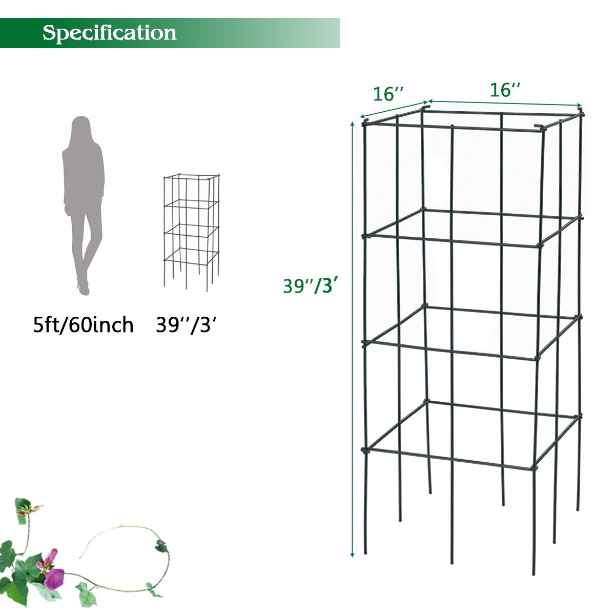 Giantex Pack of 4 Plant Cage Support, Tomato Stakes and Cages (16''Lx 16''Wx 39''H (4 Pieces))