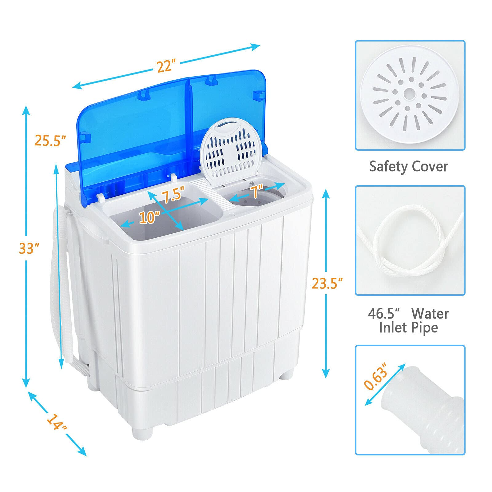 Semi-Automatic Wash and Spin Cycle for Apartment Dorm Camping RV (blue)