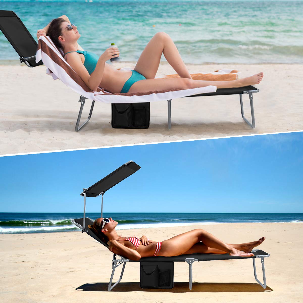 Giantex Lounge Chaise Chair Position and Shade Adjustable W/Canopy and Storage Pocket