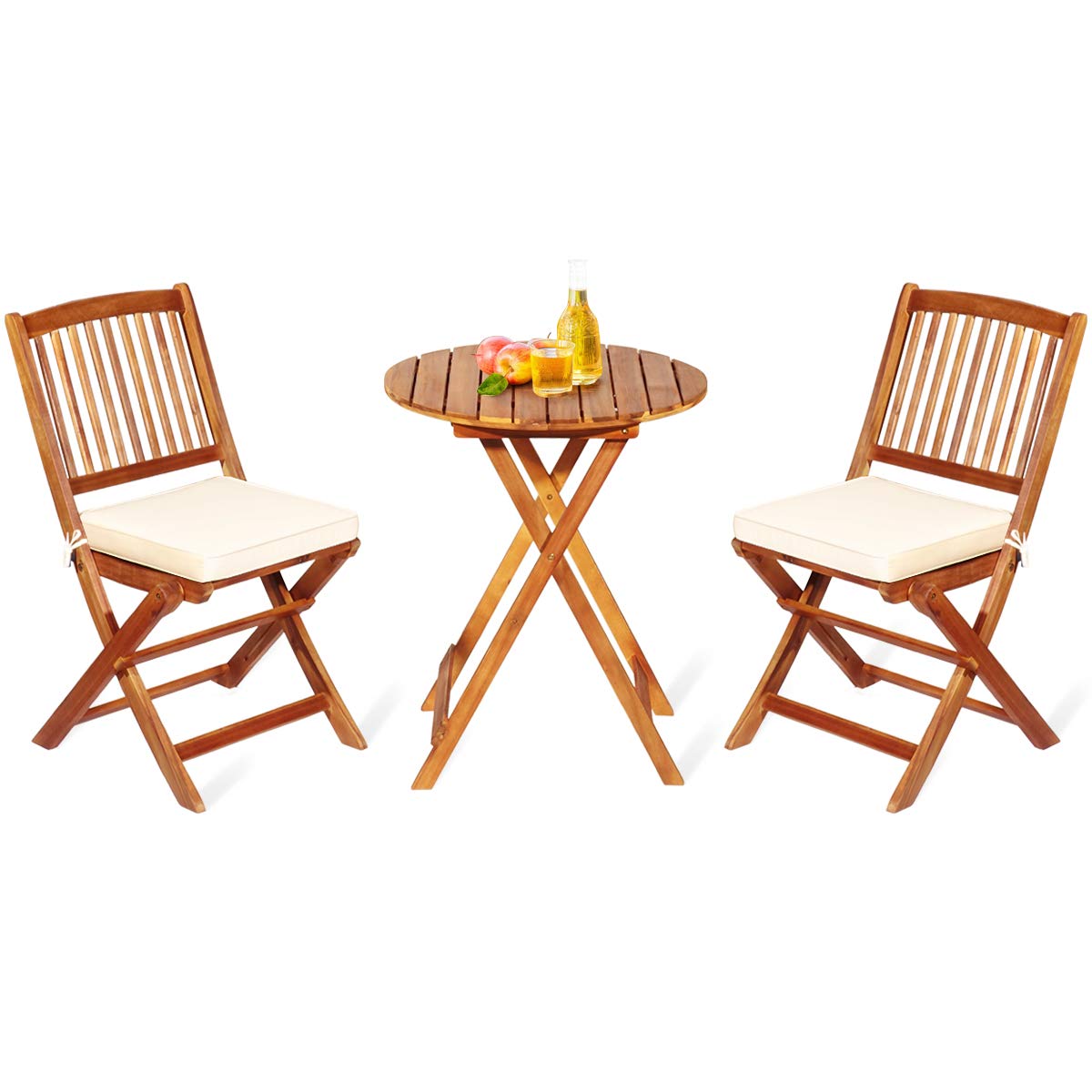 Giantex 3Pcs Patio Bistro Set, Wood Folding Table Set