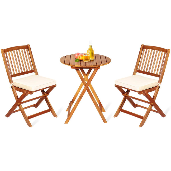 Giantex 3Pcs Patio Bistro Set, Wood Folding Table Set