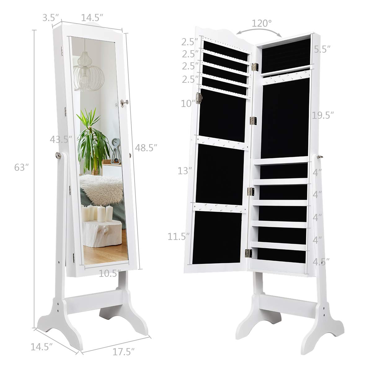 Jewelry Cabinet Armoire Lockable with Mirror - Giantex
