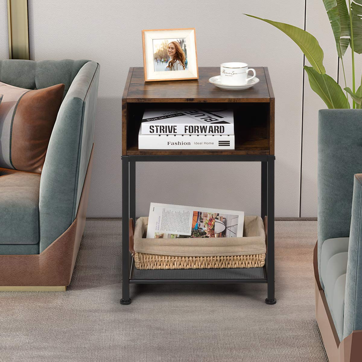 Giantex End Table Industrial W/Open Compartment