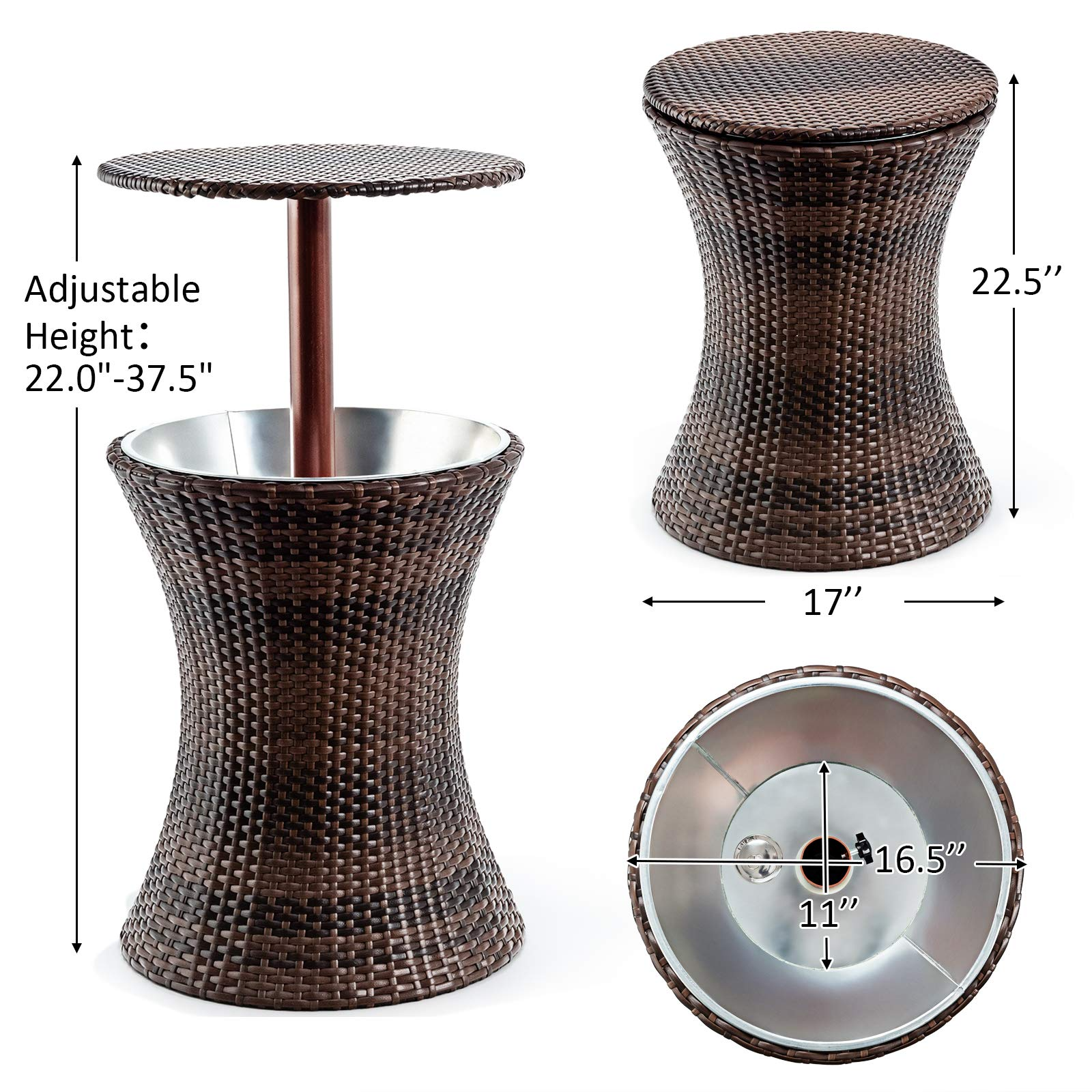 Giantex Outdoor Cool Bar Rattan Style Patio Cool Bar Table Adjustable Height