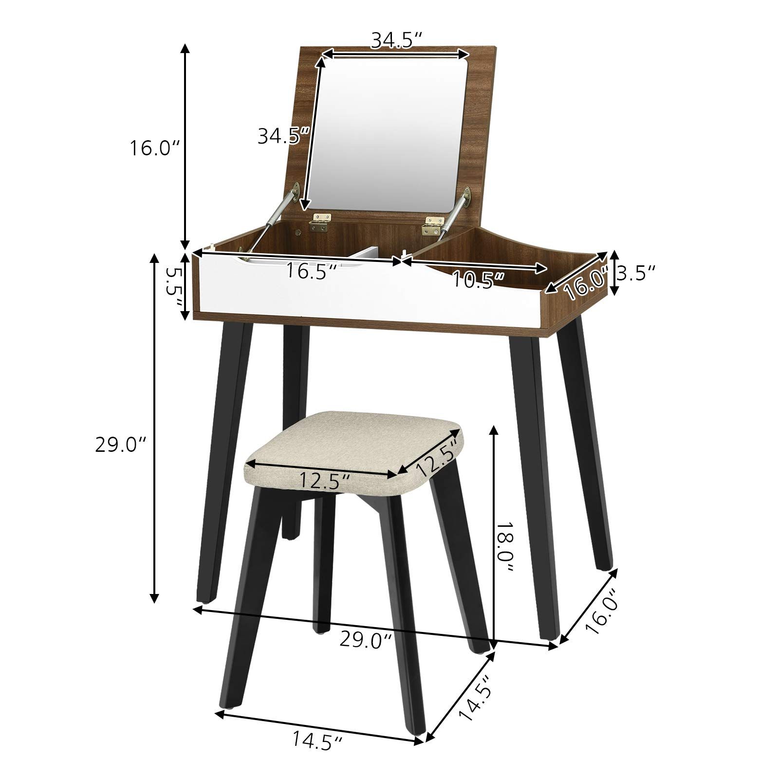 CHARMAID Vanity Set with Flip Top Mirror - Giantexus