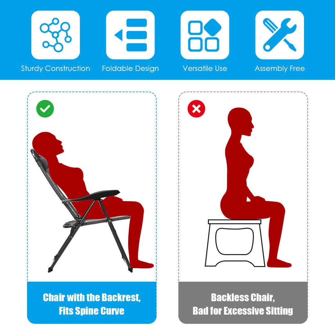 Giantex Set of 2 Patio Dining Chairs, Folding Lounge Chairs with 7 Level Adjustable Backrest