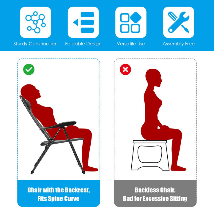 Giantex Set of 2 Patio Dining Chairs, Folding Lounge Chairs with 7 Level Adjustable Backrest