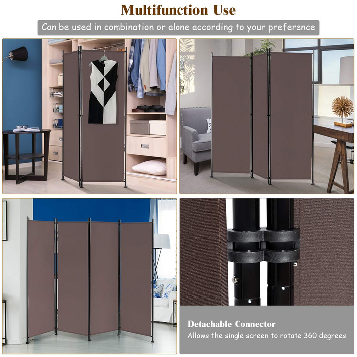 Giantex 4 Panel Room Divider, 5.6 Ft Folding Privacy Screen with Adjustable Foot Pads (Coffee) - Giantexus