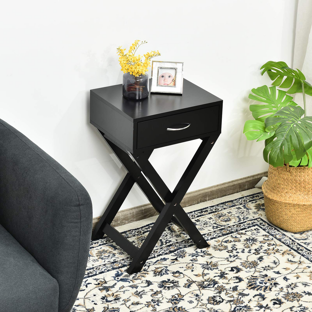 Giantex Nightstand with Drawer X-Shaped Design Sofa Side Table