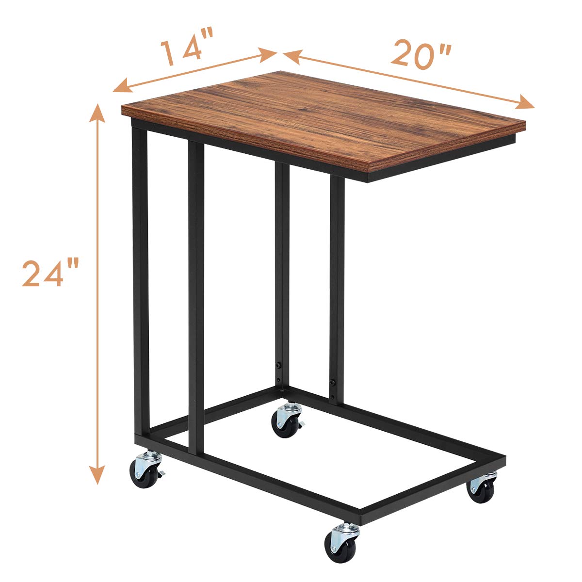 Giantex End Table Accent Sofa Side Table Wooden Rectangle Telephone Table with Rolling Casters